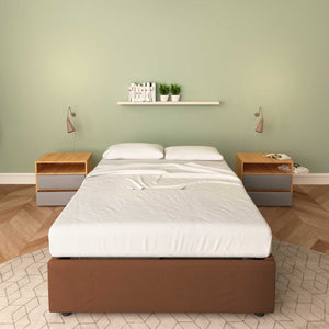 Baldiflex letto contenitore piazza e mezza senza testata in tessuto Cloe marrone fronte con materasso