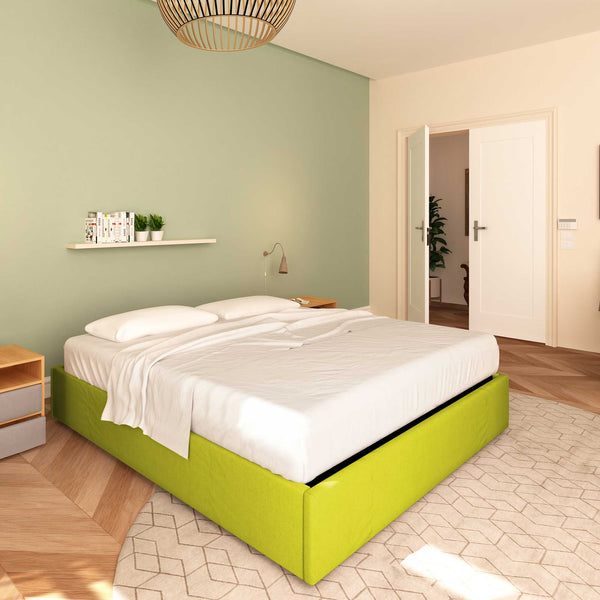 Baldiflex letto contenitore piazza e mezza senza testata in tessuto Cloe verde da sinistra