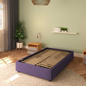 Baldiflex letto contenitore piazza e mezza senza testata in tessuto Cloe viola da destra