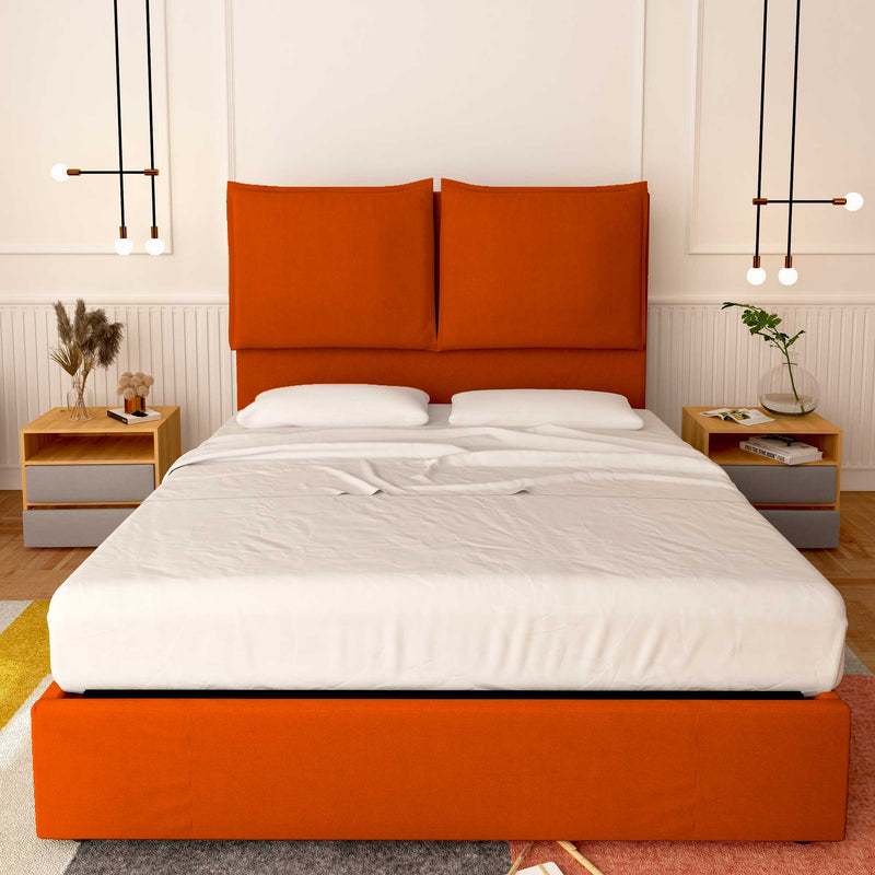 Baldiflex letto contenitore king size in tessuto Licia XL arancione fronte