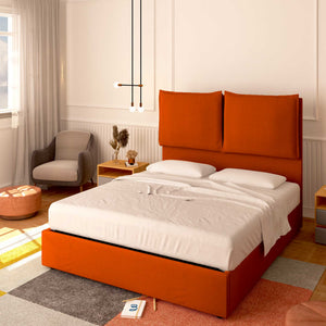 Baldiflex letto contenitore piazza e mezza in tessuto Licia XL arancione da destra