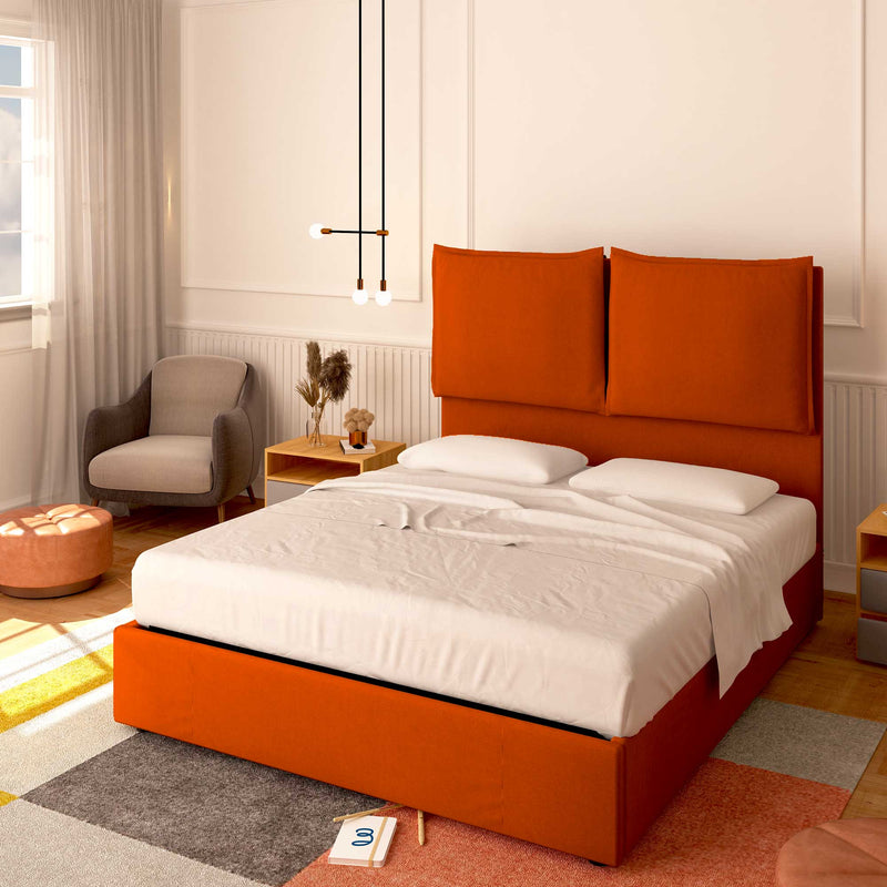 Baldiflex letto contenitore piazza e mezza in tessuto Licia XL arancione da destra