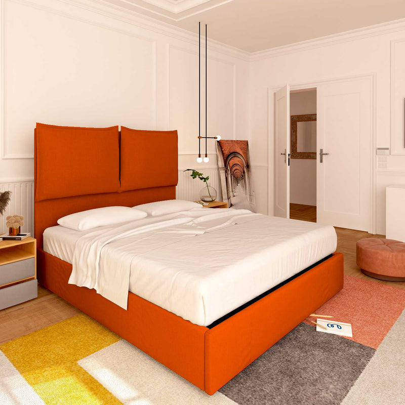 Baldiflex letto contenitore piazza e mezza in tessuto Licia XL arancione da sinistra