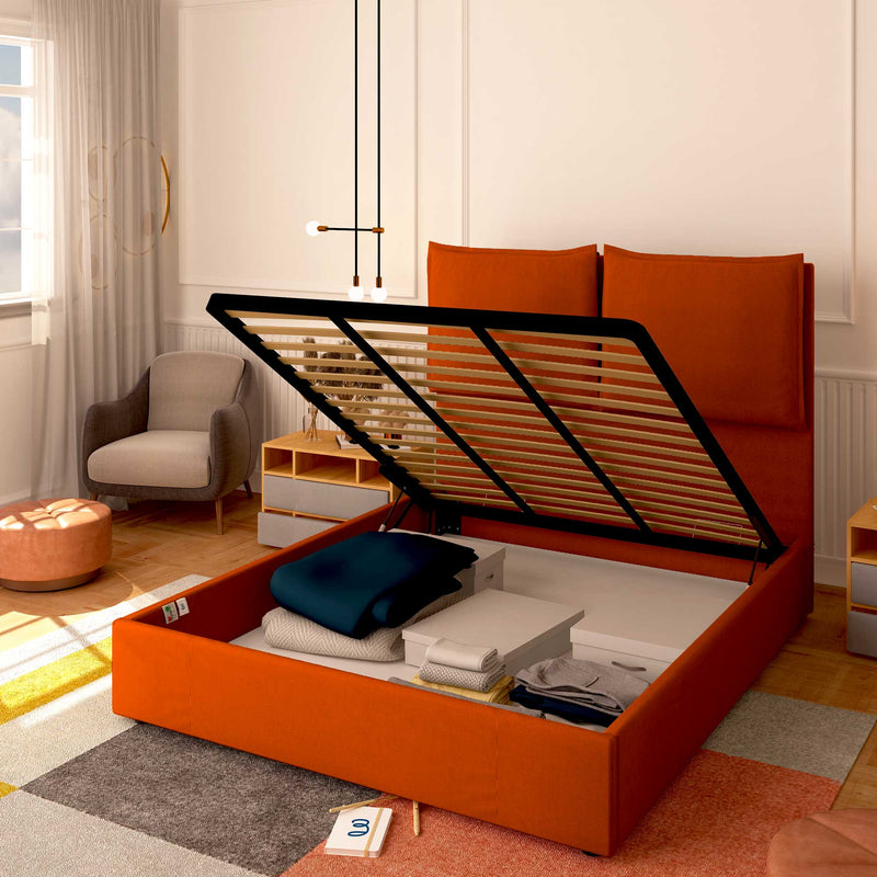 Baldiflex letto contenitore piazza e mezza in tessuto Licia XL arancione