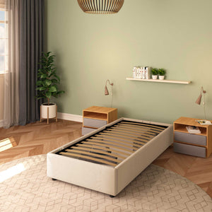 Baldiflex letto contenitore singolo senza testata in tessuto Cloe beige da destra