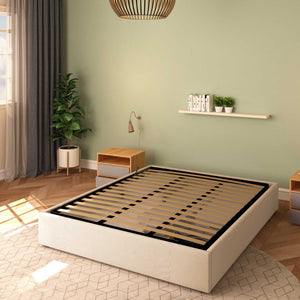 Baldiflex letto contenitore king size queen size senza testata in tessuto Cloe beige da destra