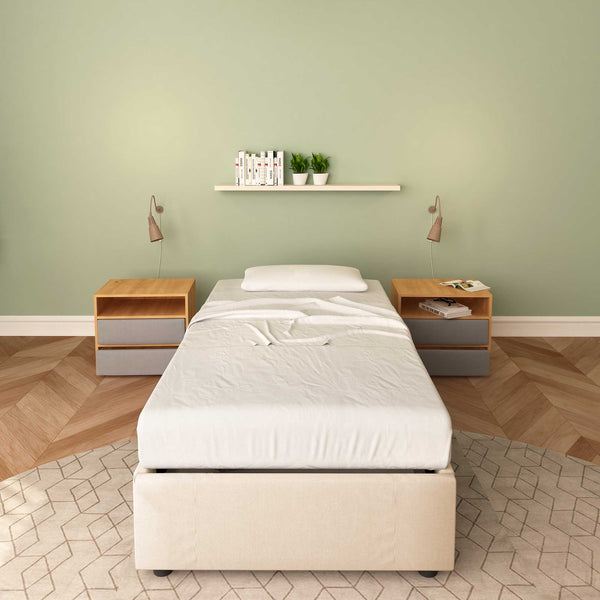 Baldiflex letto contenitore singolo senza testata in tessuto Cloe beige fronte