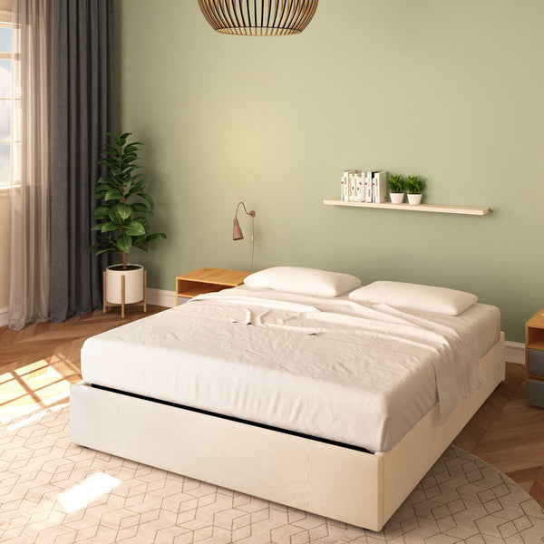 Baldiflex letto contenitore king size queen size senza testata in tessuto Cloe beige