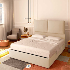 Baldiflex letto contenitore piazza e mezza in tessuto Licia XL beige da destra