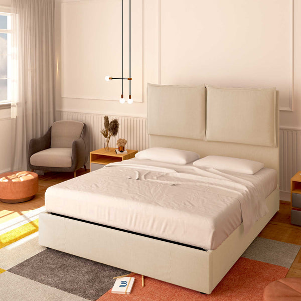 Baldiflex letto contenitore matrimoniale in tessuto Licia XL beige da destra