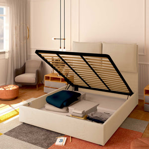 Baldiflex letto contenitore piazza e mezza in tessuto Licia XL beige