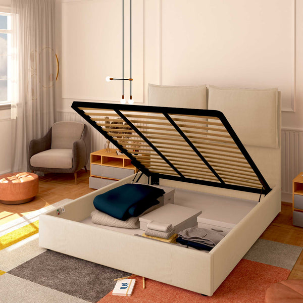 Baldiflex letto contenitore king size in tessuto Licia XL beige