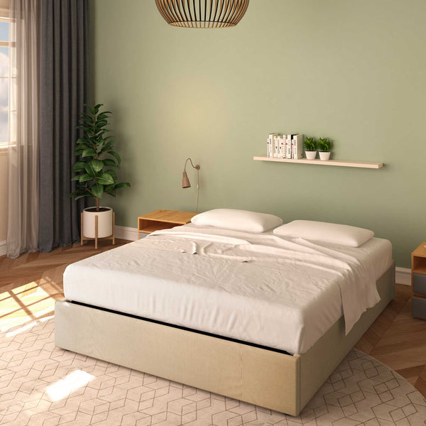 Baldiflex letto contenitore matrimoniale senza testata in tessuto Cloe cammello