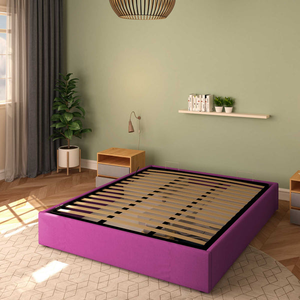 Baldiflex letto contenitore king size queen size senza testata in tessuto Cloe fucsia da destra