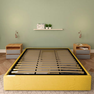 Baldiflex letto contenitore king size queen size senza testata in tessuto Cloe giallo senape fronte