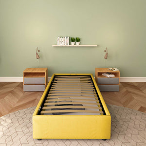 Baldiflex letto contenitore singolo senza testata in tessuto Cloe giallo senape fronte