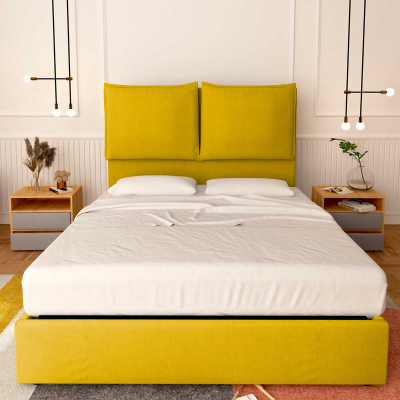Baldiflex letto contenitore piazza e mezza in tessuto Licia XL giallo senape fronte
