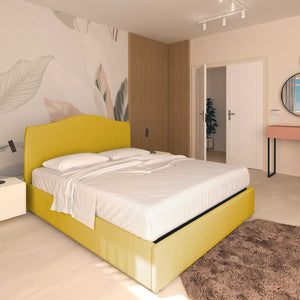 baldiflex letto contenitore vittoria matrimoniale tessuto giallo senape da sinistra