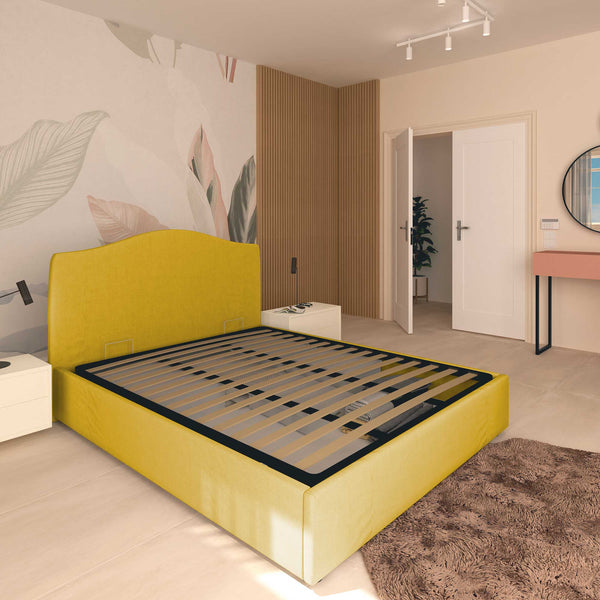 baldiflex letto contenitore vittoria matrimoniale tessuto giallo senape da sinistra no materasso
