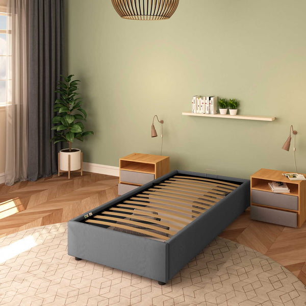 Baldiflex letto contenitore singolo senza testata in tessuto Cloe grigio antracite da destra