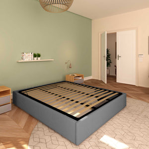 Baldiflex letto contenitore king size queen size senza testata in tessuto Cloe grigio antracite da sinistra