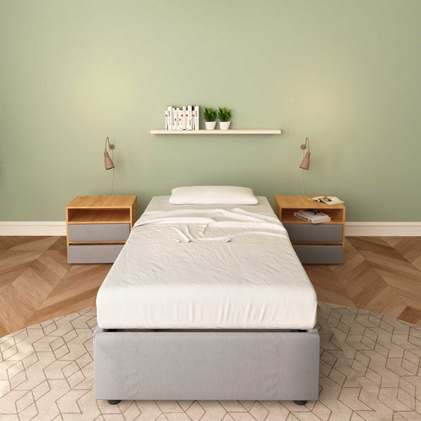 Baldiflex letto contenitore singolo senza testata in tessuto Cloe grigio fronte con materasso