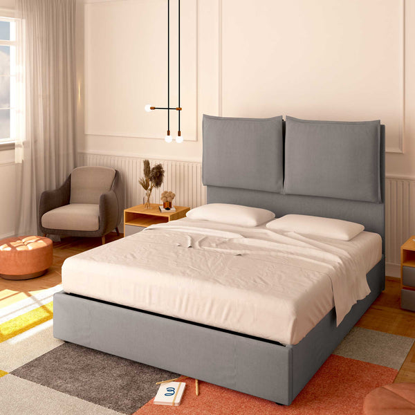 Baldiflex letto contenitore matrimoniale in tessuto Licia XL grigio da destra