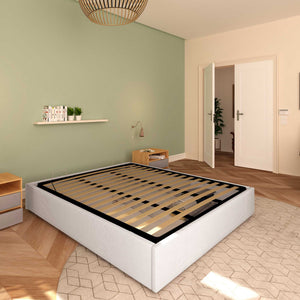 Baldiflex letto contenitore king size queen size senza testata in tessuto Cloe grigio chiaro da sinistra