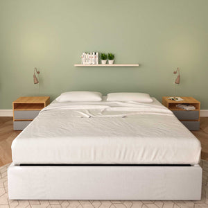 Baldiflex letto contenitore matrimoniale senza testata in tessuto Cloe grigio chiaro fronte con materasso