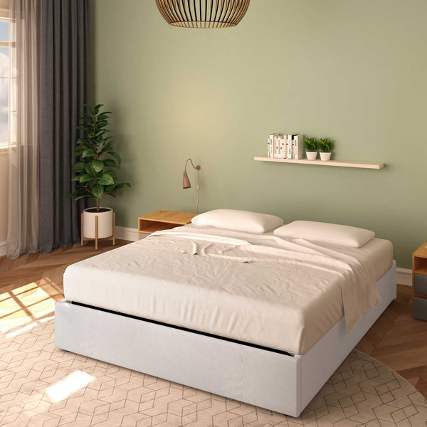 Baldiflex letto contenitore king size queen size senza testata in tessuto Cloe grigio chiaro