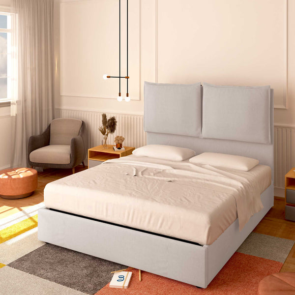 Baldiflex letto contenitore king size in tessuto Licia XL grigio chiaro da destra