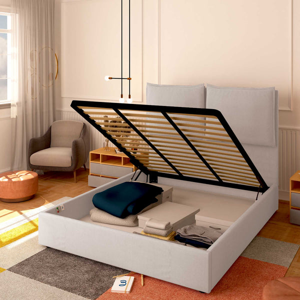 Baldiflex letto contenitore king size in tessuto Licia XL grigio chiaro