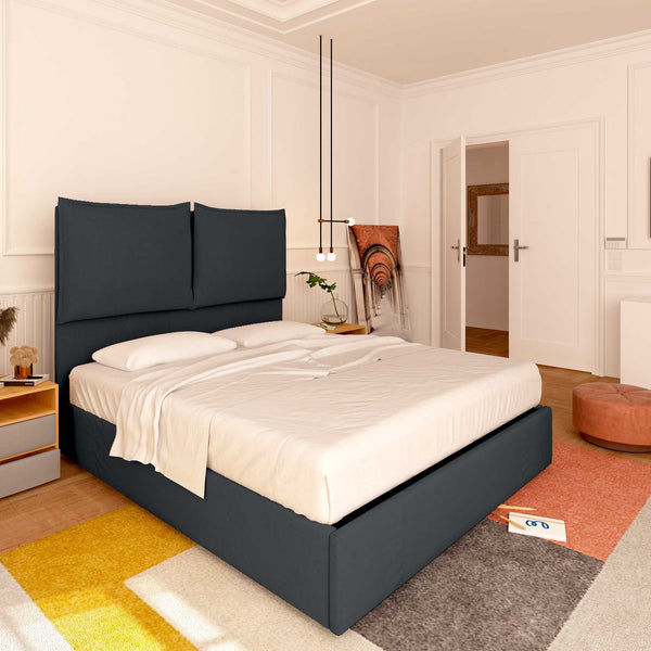 Baldiflex letto contenitore piazza e mezza in tessuto Licia XL grigio grafite da sinistra