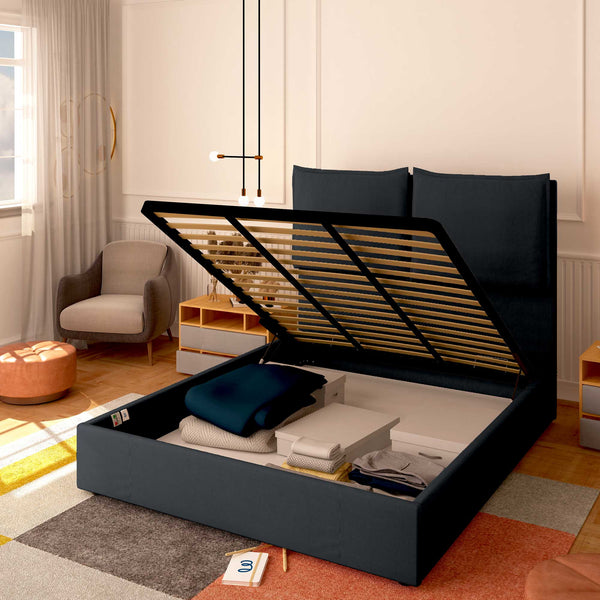 Baldiflex letto contenitore king size in tessuto Licia XL grigio grafite