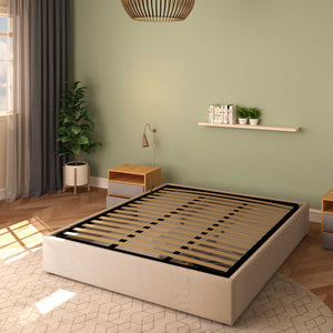 Baldiflex letto contenitore king size queen size senza testata in tessuto Cloe grigio talpa da destra