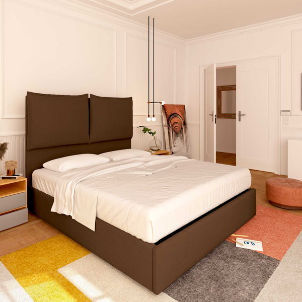 Baldiflex letto contenitore matrimoniale in tessuto Licia XL marrone da sinistra