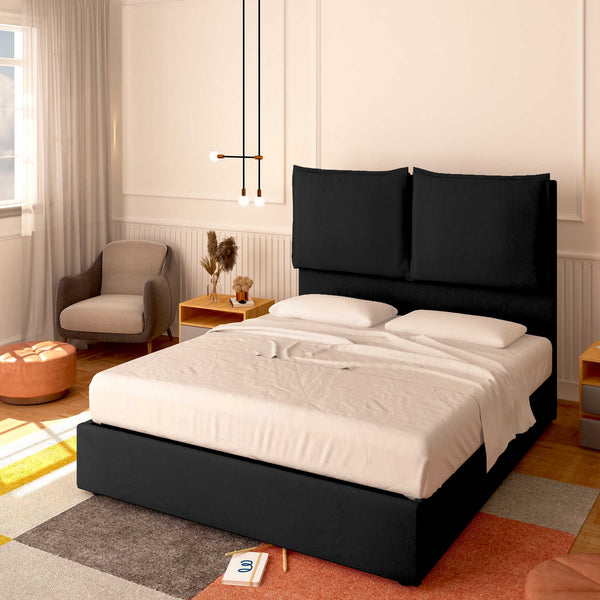 Baldiflex letto contenitore matrimoniale in tessuto Licia XL nero da destra