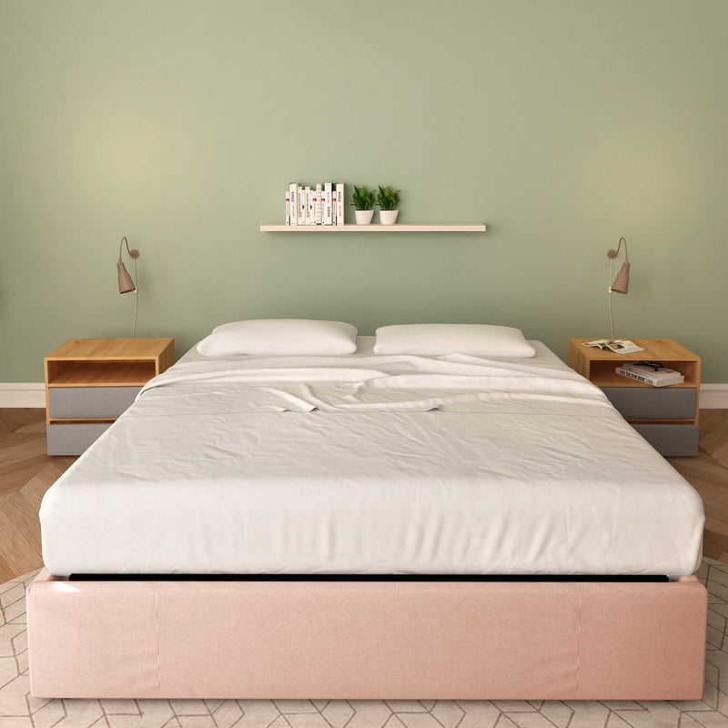 Baldiflex letto contenitore king size queen size senza testata in tessuto Cloe rosa antico fronte con materasso