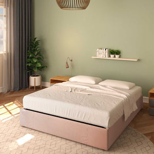 Baldiflex letto contenitore king size queen size senza testata in tessuto Cloe rosa antico