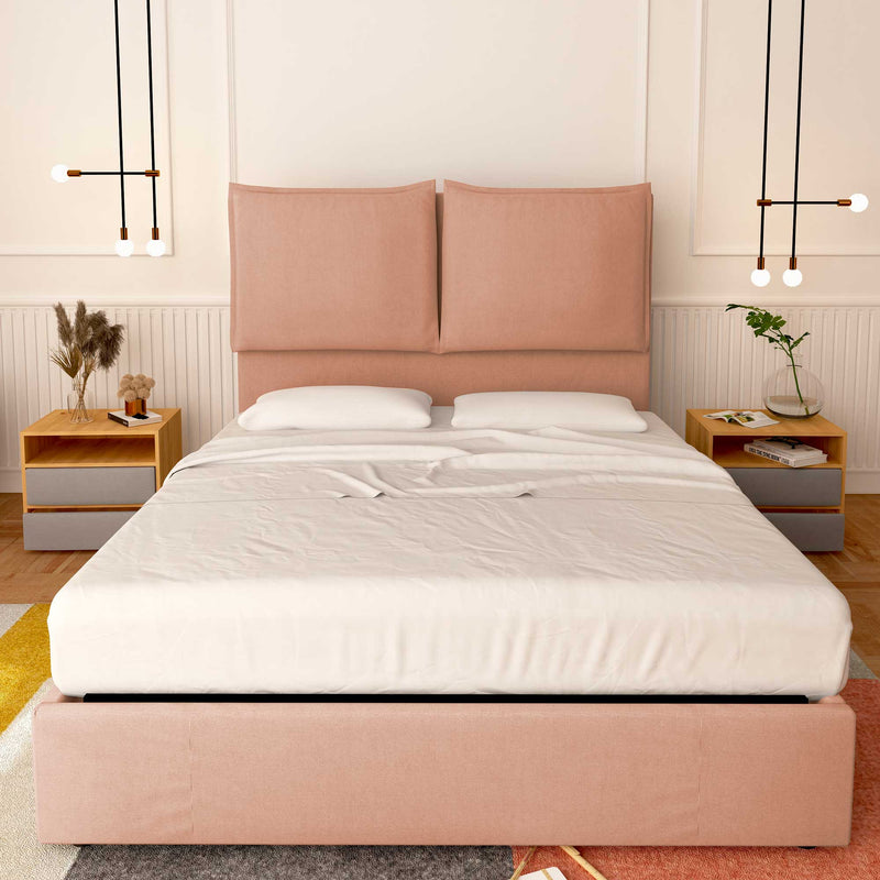 Baldiflex letto contenitore piazza e mezza in tessuto Licia XL rosa antico fronte