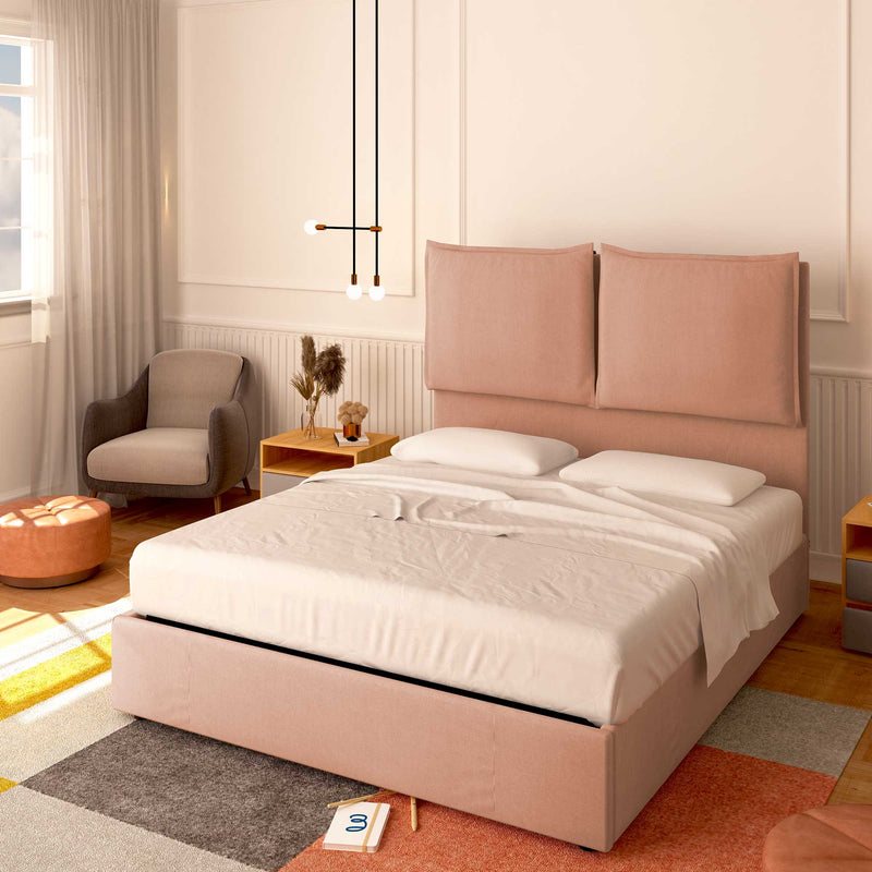 Baldiflex letto contenitore piazza e mezza in tessuto Licia XL rosa antico da destra