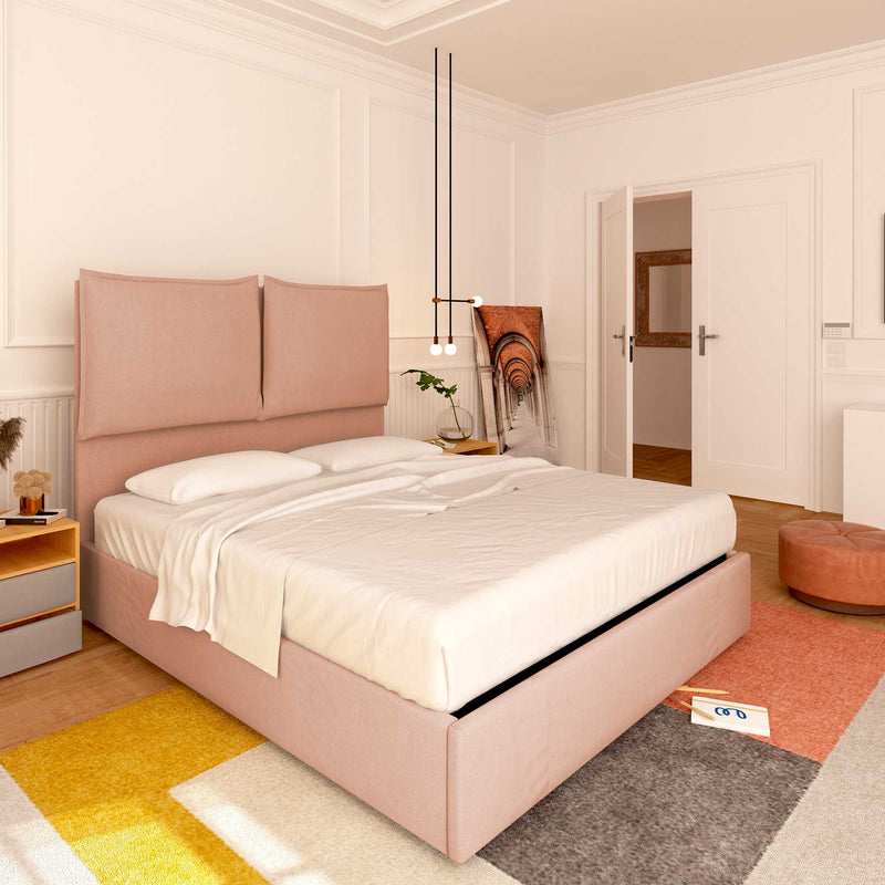 Baldiflex letto contenitore piazza e mezza in tessuto Licia XL rosa antico da sinistra