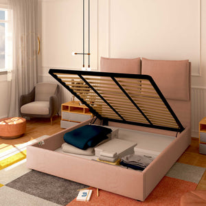 Baldiflex letto contenitore piazza e mezza in tessuto Licia XL rosa antico