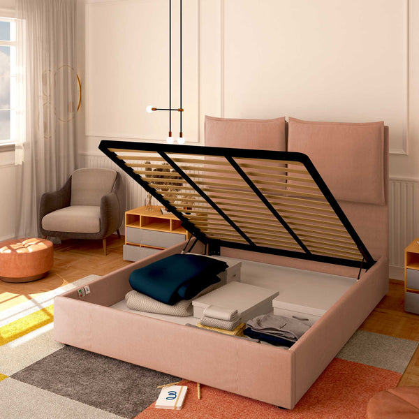 Baldiflex letto contenitore piazza e mezza in tessuto Licia XL rosa antico