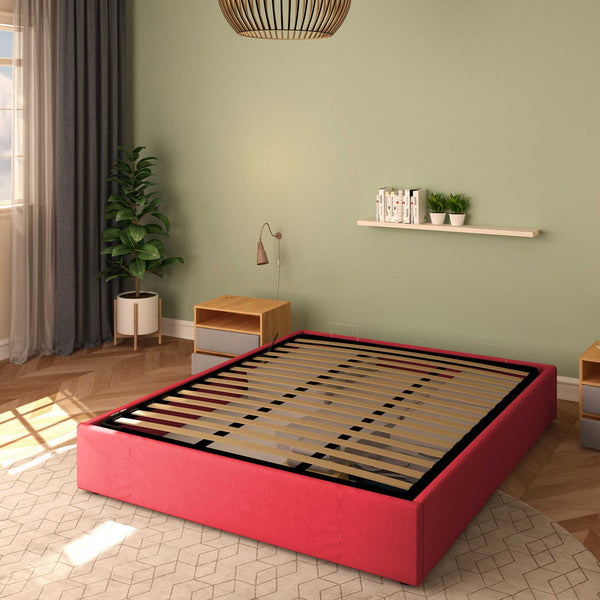 Baldiflex letto contenitore king size queen size senza testata in tessuto Cloe rosso da destra