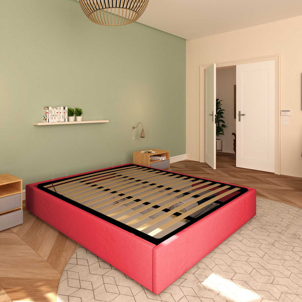 Baldiflex letto contenitore king size queen size senza testata in tessuto Cloe rosso da sinistra