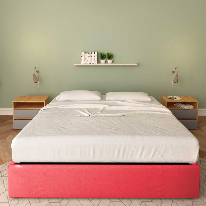 Baldiflex letto contenitore king size queen size senza testata in tessuto Cloe rosso fronte con materasso