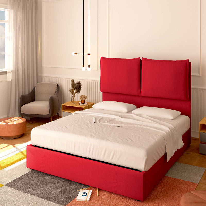 Baldiflex letto contenitore piazza e mezza in tessuto Licia XL rosso da destra