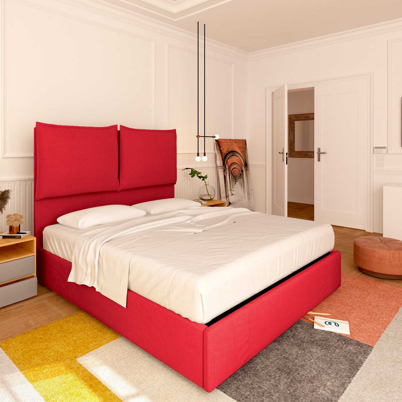 Baldiflex letto contenitore piazza e mezza in tessuto Licia XL rosso da sinistra