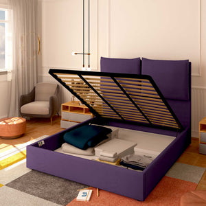 Baldiflex letto contenitore matrimoniale in tessuto Licia XL viola